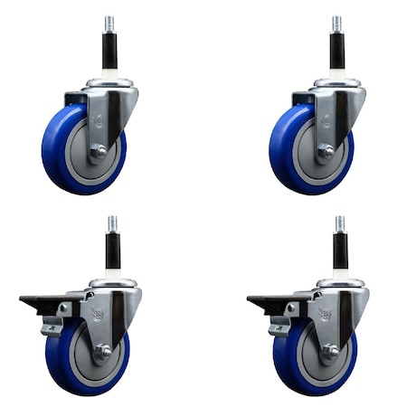 Service Caster 4'' Blue Poly Wheel Swivel 7/8'' Expanding Stem Caster Set 2 Brakes, 4PK SCC-EX20S414-PPUB-BLUE-2-PLB-2-78